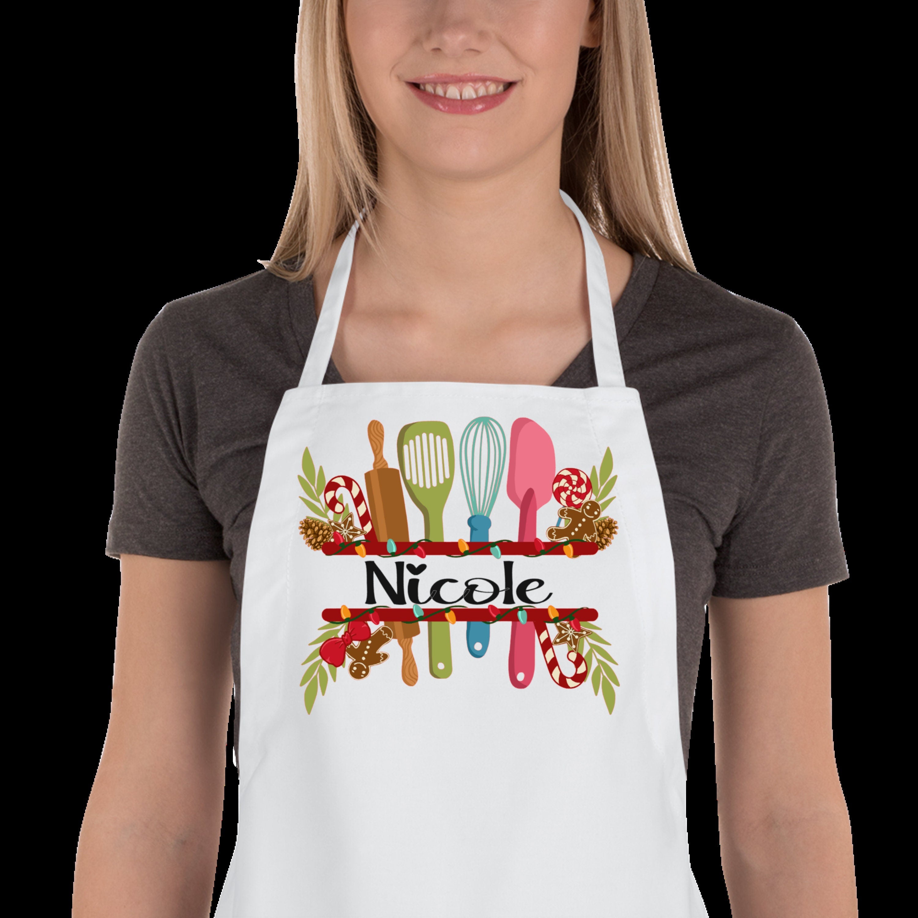 Personalized apron Christmas gift for her, custom made Christmas baking apron gift for mom, apron with name