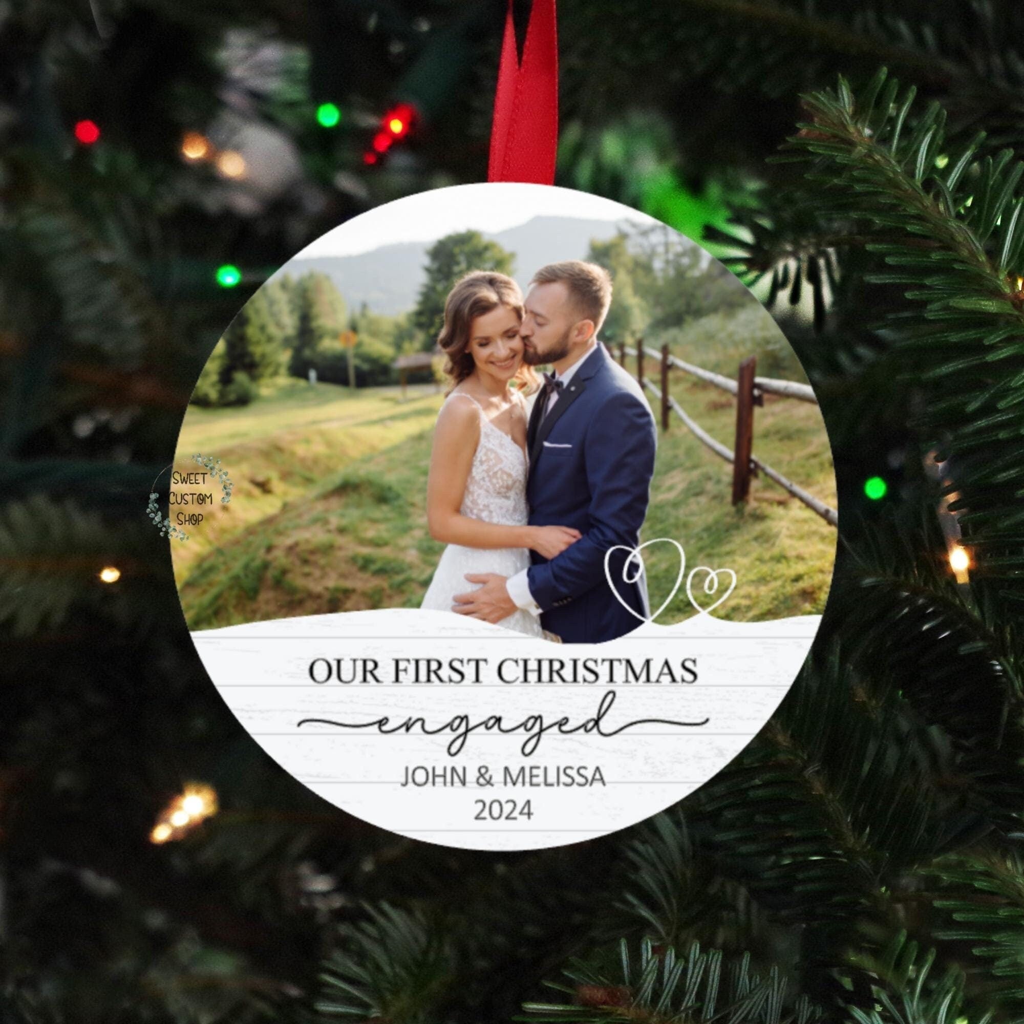 Picture engagement ornament, First Christmas engaged 2024 ornament, First Christmas together engaged Christmas, gift for new couple, engaged