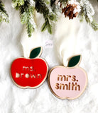 Personalized teacher apple ornament, Christmas ornament gift for best teacher, apple tag teacher gift, end of school year teacher gift