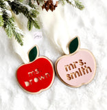 Personalized teacher apple ornament, Christmas ornament gift for best teacher, apple tag teacher gift, end of school year teacher gift