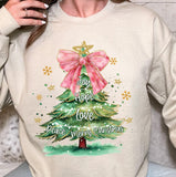 Christmas tree women's sweater, pink Christmas tree joy, hope, love, coquette pink Christmas tree shirt, ladies Christmas matching shirts