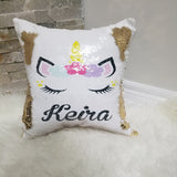 Personalized unicorn sequin pillow, Custom sequin unicorn name pillow, Personalized birthday gift for girls, cute unicorn pillow, unicorn