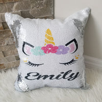 Personalized unicorn sequin pillow, Custom sequin unicorn name pillow, Personalized birthday gift for girls, cute unicorn pillow, unicorn