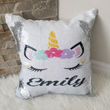 Personalized unicorn sequin pillow, Custom sequin unicorn name pillow, Personalized birthday gift for girls, cute unicorn pillow, unicorn