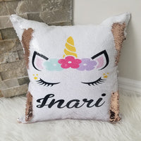 Personalized unicorn sequin pillow, Custom sequin unicorn name pillow, Personalized birthday gift for girls, cute unicorn pillow, unicorn