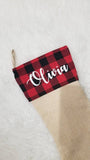 Personalized Christmas stockings, Personalized Christmas gifts, Matching family Christmas stockings, red buffalo plaid burlap stockings