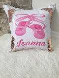 Ballerina sequin pillow, personalized sequin pillow, birthday gift for girls, personalized ballerina shoes pillows, kids room decor pillow