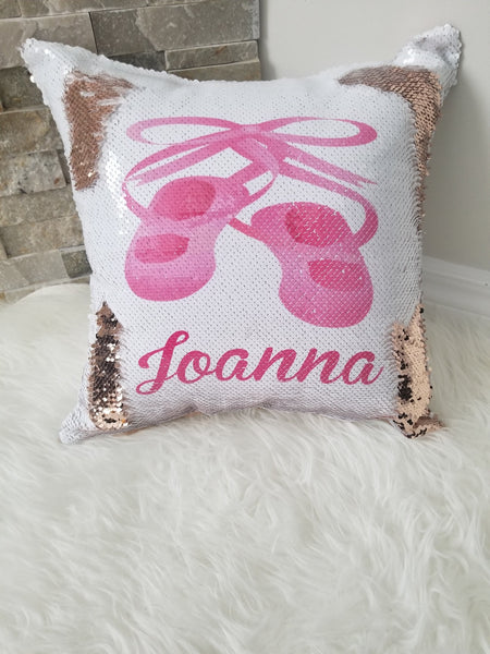 Ballerina sequin pillow, personalized sequin pillow, birthday gift for girls, personalized ballerina shoes pillows, kids room decor pillow