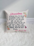 Personalized pillow for Grandmother, gift for grandma, custom made pillow for grandma, mother's day gift, Christmas gift for grandma
