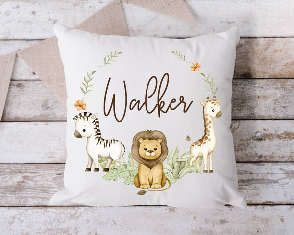 Personalized Safari baby name pillow, baby shower gift, baby safari pillowcase, Safari pillow for nursery room, cute safari animals pillow