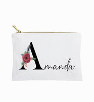 Personalized makeup bag, floral name custom made cosmetic bag gift for her, personalized gifts for friend, personalized gift for bridesmaids