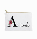 Personalized makeup bag, floral name custom made cosmetic bag gift for her, personalized gifts for friend, personalized gift for bridesmaids