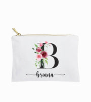 Personalized makeup bag, floral name custom made cosmetic bag gift for her, personalized gifts for friend, personalized gift for bridesmaids