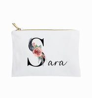 Personalized makeup bag, floral name custom made cosmetic bag gift for her, personalized gifts for friend, personalized gift for bridesmaids