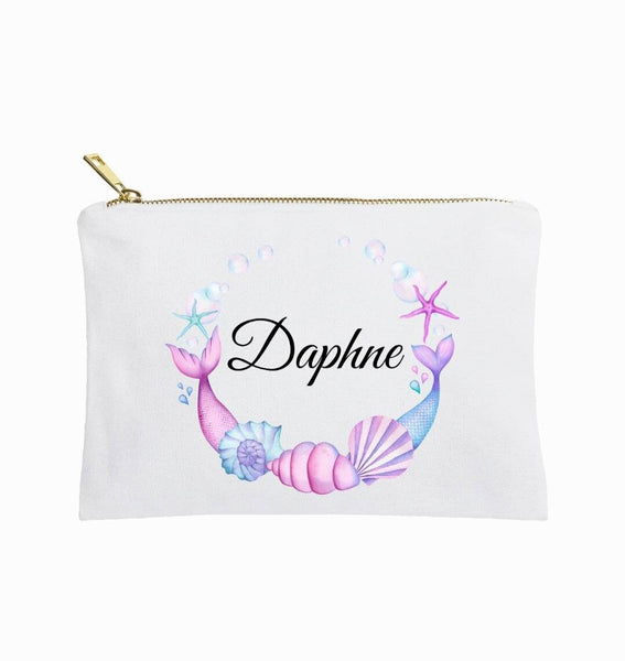 Personalized mermaid makeup bags, mermaid name cosmetic bag, mermaid loot bags, mermaid birthday gift, custom made mermaid gift for girls