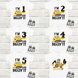 Construction birthday shirt, I'm 2 and digging it shirt, excavator birthday shirt, custom made birthday shirt for kids