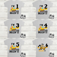 Construction birthday shirt, I'm 2 and digging it shirt, excavator birthday shirt, custom made birthday shirt for kids