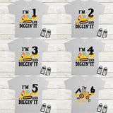 Construction birthday shirt, I'm 2 and digging it shirt, excavator birthday shirt, custom made birthday shirt for kids