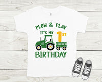 Plow and Play birthday shirt, tractor birthday shirt, farm theme birthday shirt, custom shirt for kids