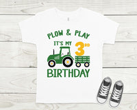 Plow and Play birthday shirt, tractor birthday shirt, farm theme birthday shirt, custom shirt for kids