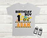 Construction birthday shirt, birthday boy shirt, excavator birthday shirt, custom made birthday shirt for kids