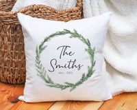 Personalized Christmas wreath pillow gift, family name Christmas pillow, Christmas pillow decor