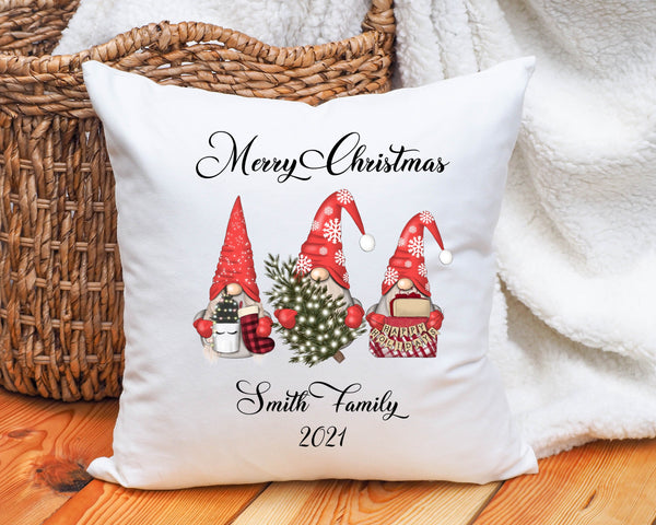 Christmas gnome pillow, personalized Christmas gnome family name pillow, gnome Christmas pillow, personalized Christmas gift, gnome pillow
