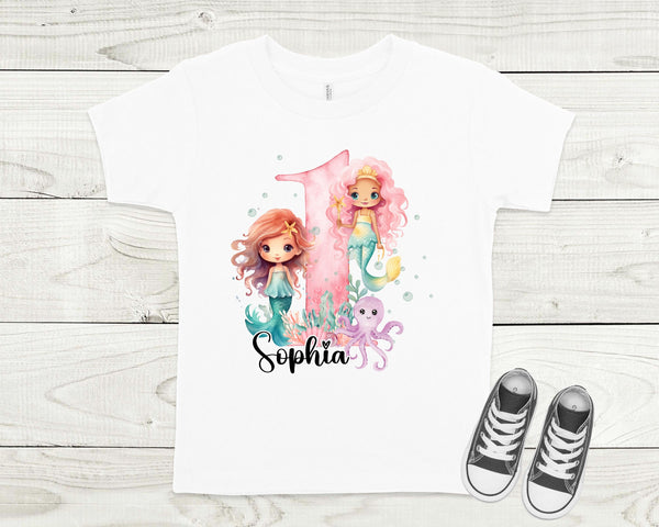 Personalized mermaid birthday shirt, custom made cute mermaid birthday shirt, under the sea birthday shirt