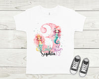 Personalized mermaid birthday shirt, custom made cute mermaid birthday shirt, under the sea birthday shirt