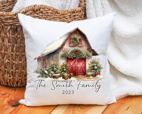 Christmas red rustic bard house decoration pillow gift, custom made Christmas pillows, Christmas print pillow, Merry Christmas barn cushion
