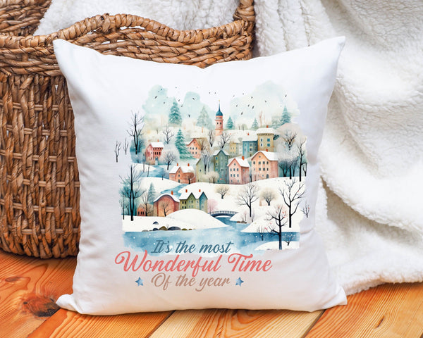 Christmas wonderland print pillow gift for family, Christmas magic town custom made cuhsion gift, Christmas town pillow