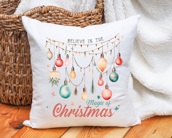 Christmas magic lights colorful pillow gift for family, Christmas cushion decor for room, christmas bells pillow gift for mom and grandma