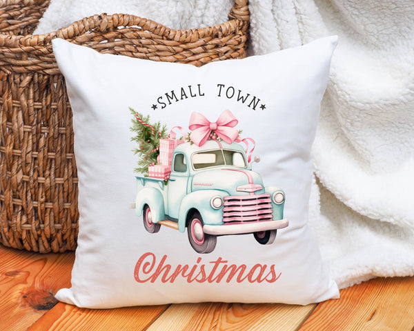 Christmas cute truck pillow with pink bow gift for a couple, Christmas truck custom made cushion for mom and grandma, xmas pillow