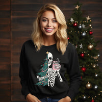 Funny Christmas Skeleton Sweatshirt, Merry and Scary Skeleton Christmas Sweatshirt gift, cozy Christmas sweater gift for her