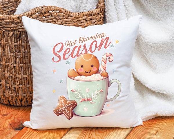 Christmas hot chocolate and gingerbread custom made pillow gift for family, cute Christmas cushion print, Christmas gift to baker