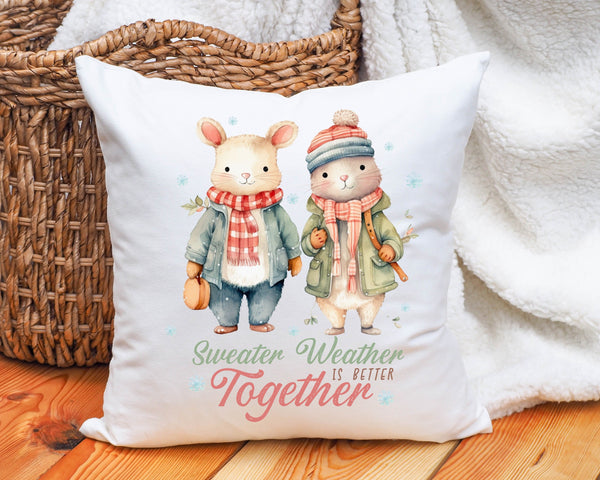 Christmas pillow with cute mouse couple print gift for a couple, custom made Christmas cushion gift for a couple and family