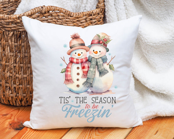 Christmas pillow with cute snowman couple print gift for a couple, custom made Christmas cushion gift for a couple and family, snowman