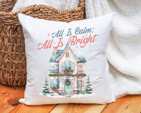 Christmas cute pink house custom made pillow gift for family, pink Christmas house print pillow gift for mom and grandma