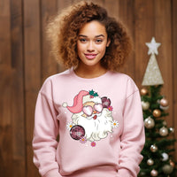 Retro Pink Santa Christmas Sweatshirt, Santa Claus Holiday sweatshirt, cozy Christmas sweater gift for her