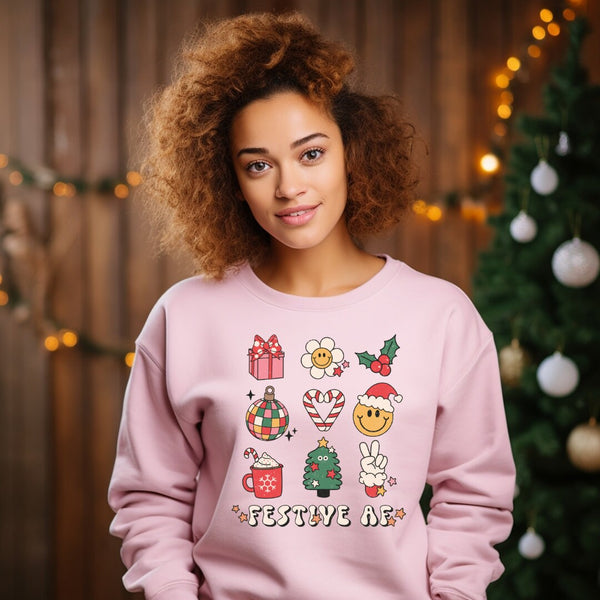 Festive AF Christmas Sweatshirt, Christmas Festive AF print Sweatshirt gift, cozy Christmas sweater gift for her, cute Christmas Sweatshirt
