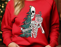 Funny Christmas Skeleton Sweatshirt, Merry and Scary Skeleton Christmas Sweatshirt gift, cozy Christmas sweater gift for her