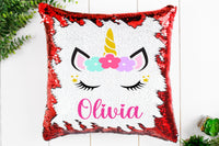 Personalized unicorn sequin pillow, Custom sequin unicorn name pillow, Personalized birthday gift for girls, cute unicorn pillow, unicorn