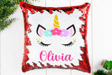 Personalized unicorn sequin pillow, Custom sequin unicorn name pillow, Personalized birthday gift for girls, cute unicorn pillow, unicorn
