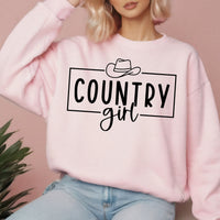 Country Girl Sweatshirt, cowgirl crewneck, custom made Country Girl shirt, gift for country girl, cowboy hat country girl print sweater