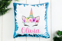 Personalized unicorn sequin pillow