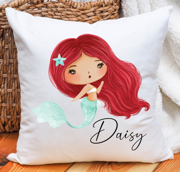 Personalized mermaid pillow, kids girls mermaid cushion, personalized kids pillow, new baby girl gifts, personalized girls nursery cushion