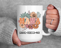 Personalized mama mug, mama mug with kids name, gift for mom, custom made floral mama coffe mug, personalized mother's day gift, mama cup