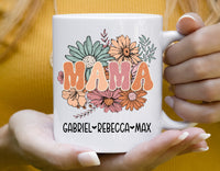 Personalized mama mug, mama mug with kids name, gift for mom, custom made floral mama coffe mug, personalized mother's day gift, mama cup