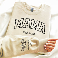 Mama Sweatshirt with kids names on sleeve, Mother's Day Gift for Wife, Gift for new Mom, Custom Mama shirt, Personalized mama est sweatshirt