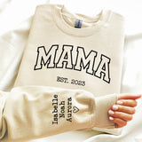 Mama Sweatshirt with kids names on sleeve, Mother's Day Gift for Wife, Gift for new Mom, Custom Mama shirt, Personalized mama est sweatshirt